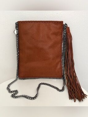 Archive Stella McCartney Falabella Flat Crossbody Brown Clay Chain Fringe Bag